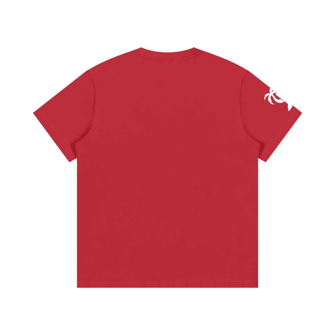 Essential ICONS T-Shirt featured in red with bold text design for stylish comfort.