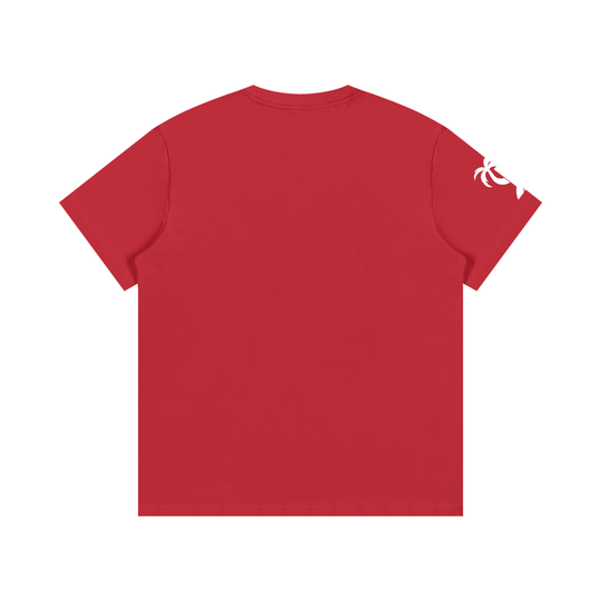 Essential ICONS T-Shirt featured in red with bold text design for stylish comfort.